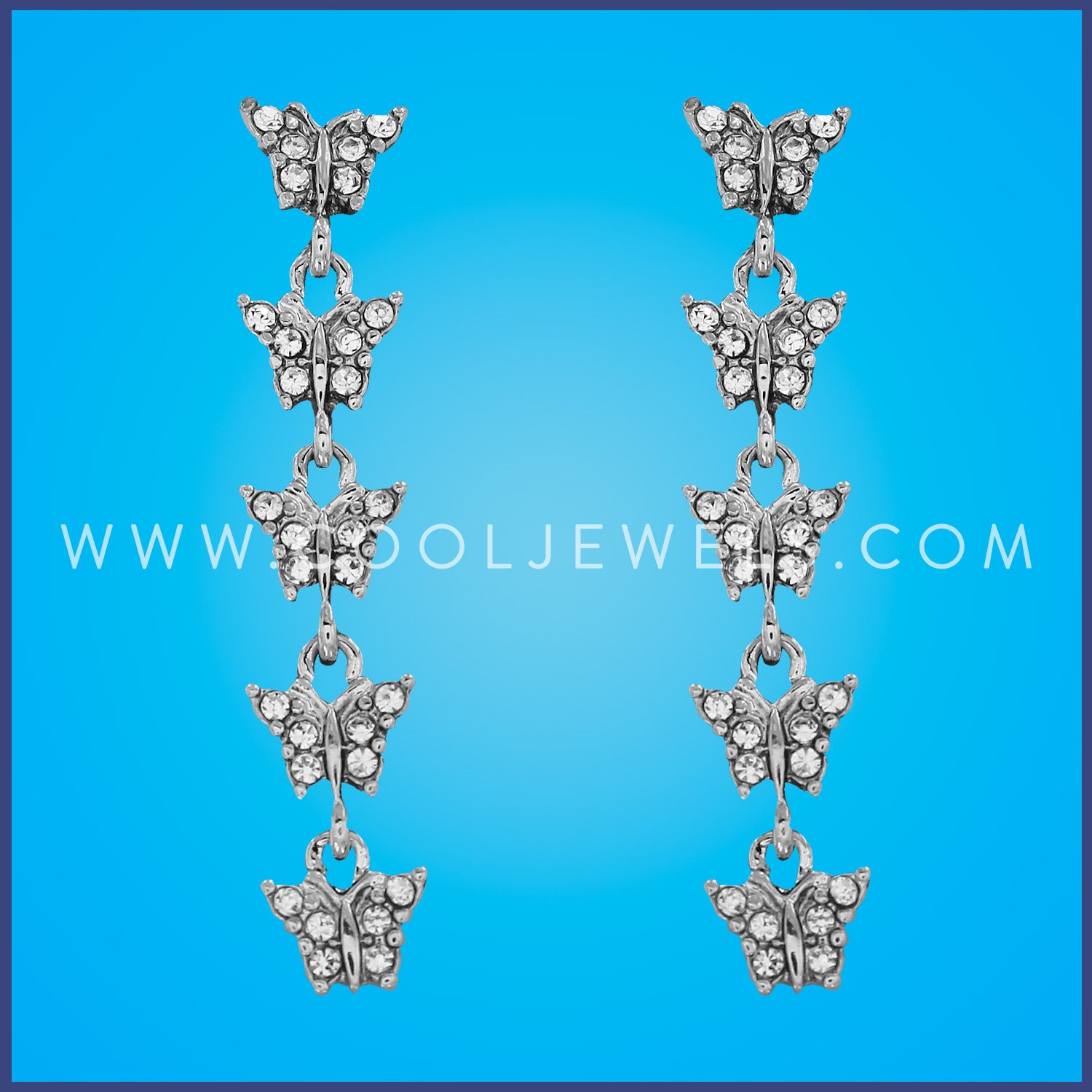 POST EARRING WITH FIVE RHINESTONE BUTTERFLIES