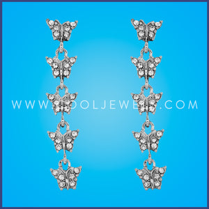 POST EARRING WITH FIVE RHINESTONE BUTTERFLIES