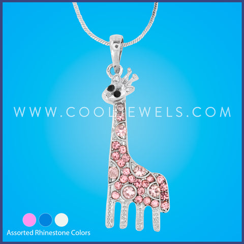 SILVER NECKLACE WITH RHINESTONE GIRAFFE - ASSORTED