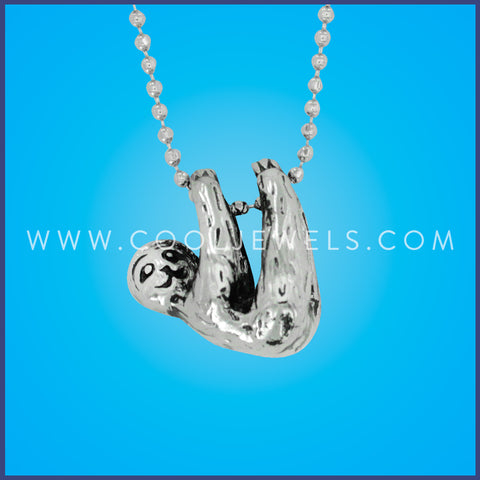 DIAMOND CUT BALL CHAIN NECKLACE WITH SLOTH PENDANT