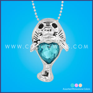 DC BALL CHAIN WITH MANATEE &amp; CRYSTAL HEART PENDANT - ASSORTED