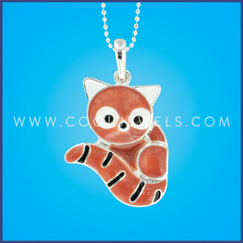 SILVER BALL CHAIN NECKLACE WITH RED PANDA