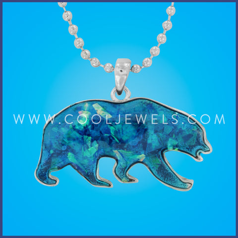 BALL CHAIN NECKLACE WITH BLUE SPARKLE BEAR PENDANT