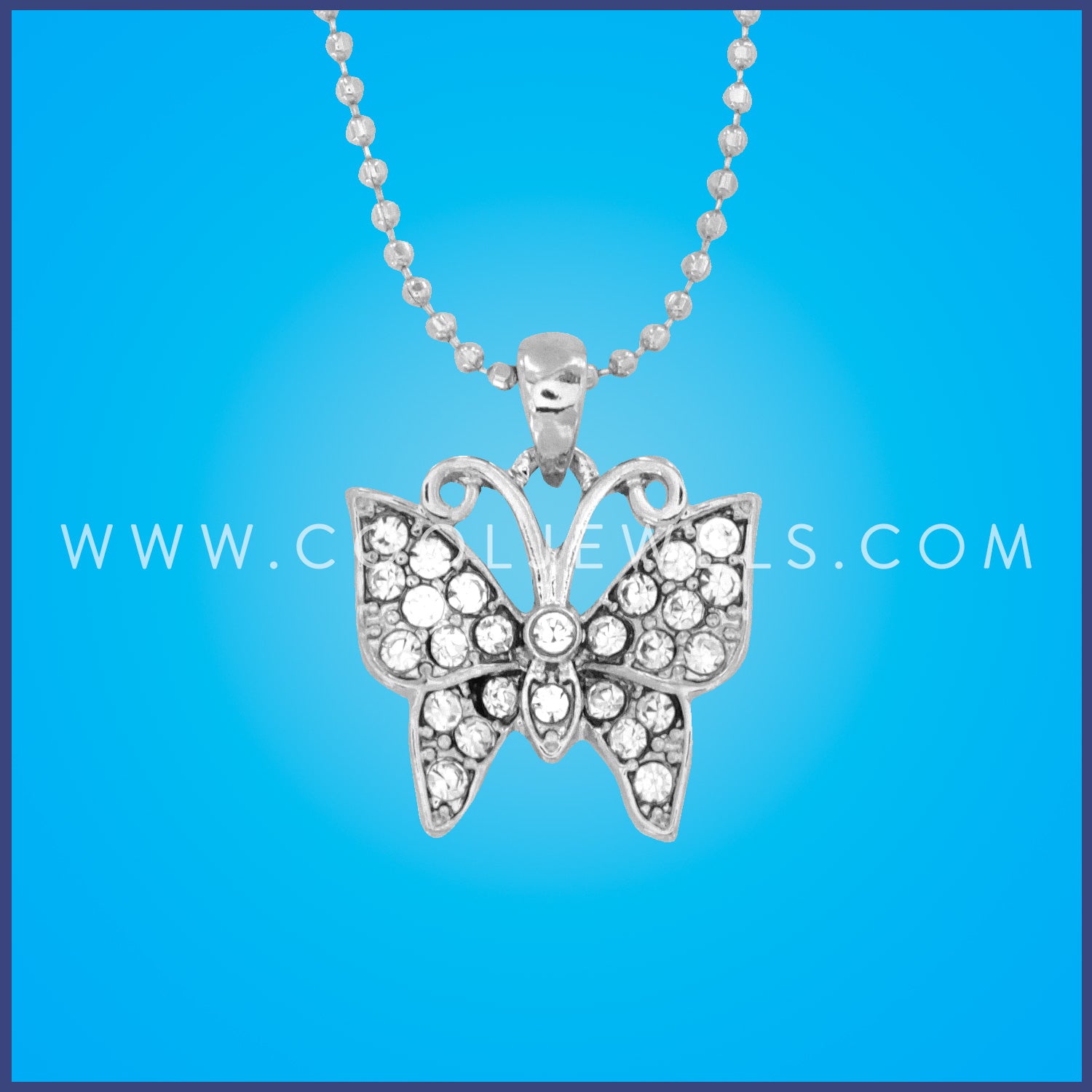 DC BALL CHAIN NECKLACE WITH RHINESTONE BUTTERFLY PENDANT