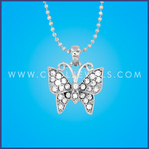 DC BALL CHAIN NECKLACE WITH RHINESTONE BUTTERFLY PENDANT