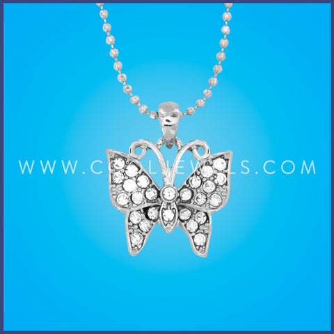 DC BALL CHAIN NECKLACE WITH RHINESTONE BUTTERFLY PENDANT