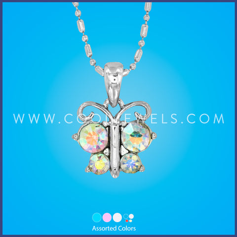 CHAIN NECKLACE WITH RHINESTONE BUTTERFLY PENDANT - ASSORTED