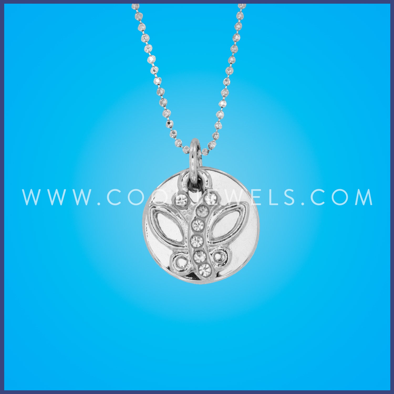 DC BALL CHAIN NECKLACE WITH RHINESTONE BUTTERFLY DISC PENDANT