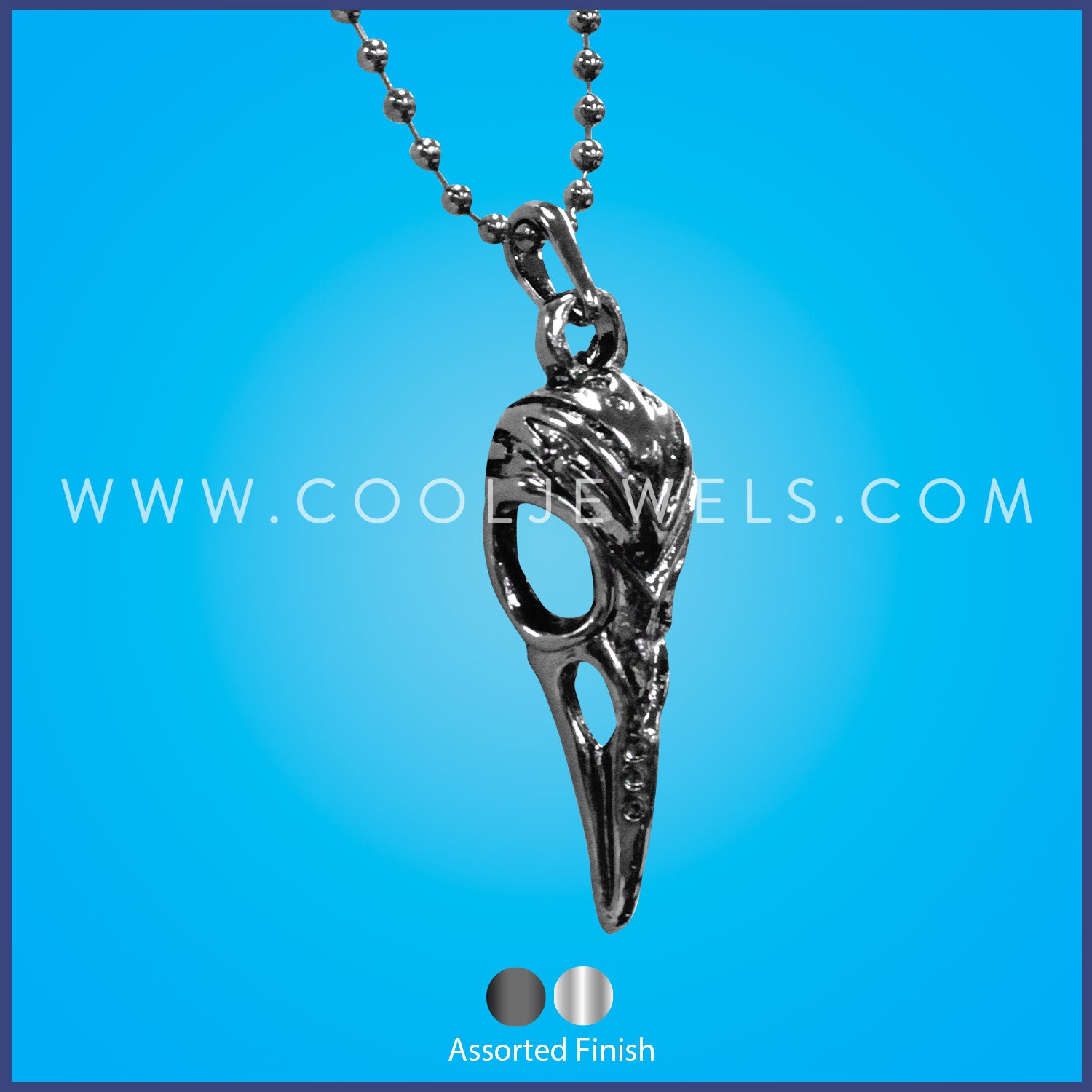 BALL CHAIN NECKLACE WITH RAVEN SKULL PENDANT - ASSORTED