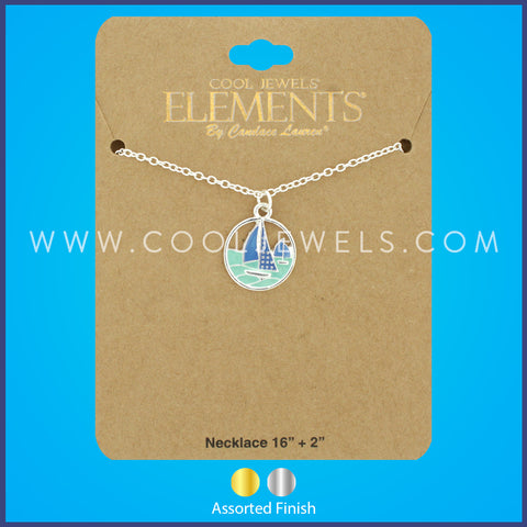 LINK CHAIN NECKLACE WITH ROUND BOAT PENDANT ASSORTED - CARDED