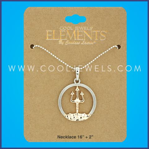 DC BALL CHAIN NECKLACE WITH ROUND NEPTUNE TRIDENT PENDANT ASSORTED  - CARDED