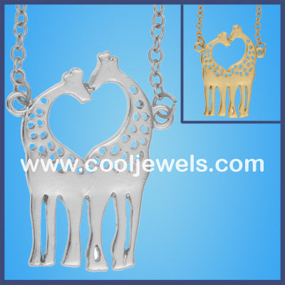 Dual Giraffes Heart Necklaces