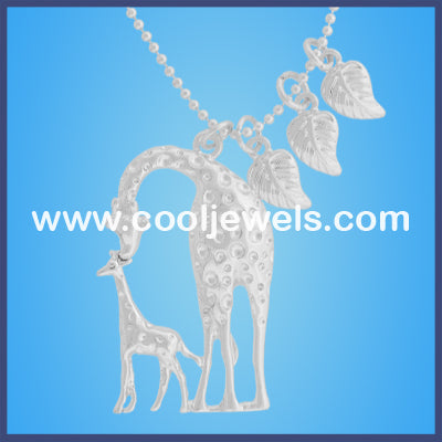 Silver Giraffe Mother and Baby Necklace