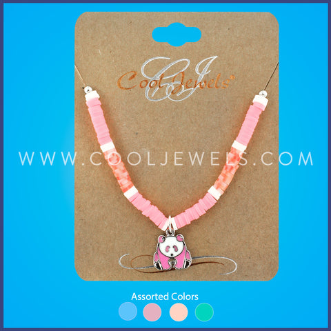 CHAIN NECKLACE WITH FIMO AND ENAMEL PANDA ASSORTED - CARDED