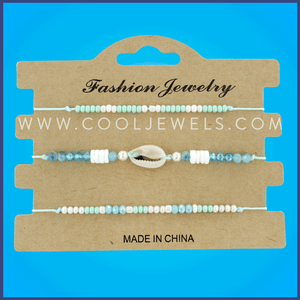 STRING BRACELET WITH BEADS & COWRIE SHELL